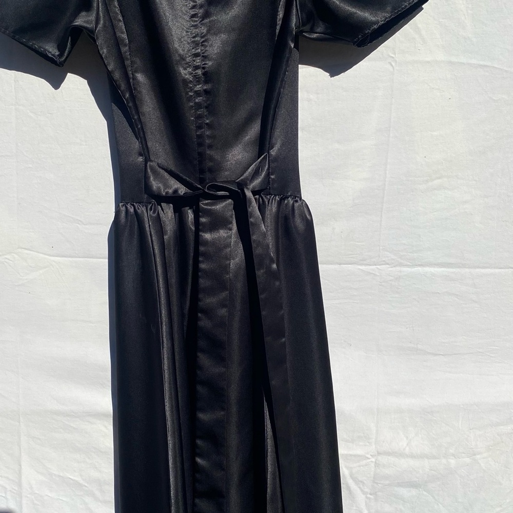 Black satin short puffy Sleeve Black Dress